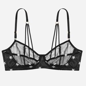 LE PETIT TROU VOLUPTE UNDERWIRE BRA-SHEER BLACK NETTING W/SILVER GLITTER STARS M